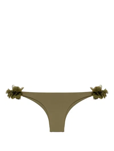 La Reveche Rasha Floral-appliqué Bikini Bottom In Green