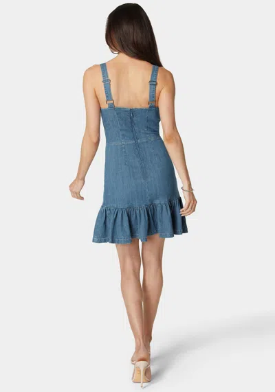 Shop Bebe Front Tie Fit & Flare Denim Dress In Mezzo Wash