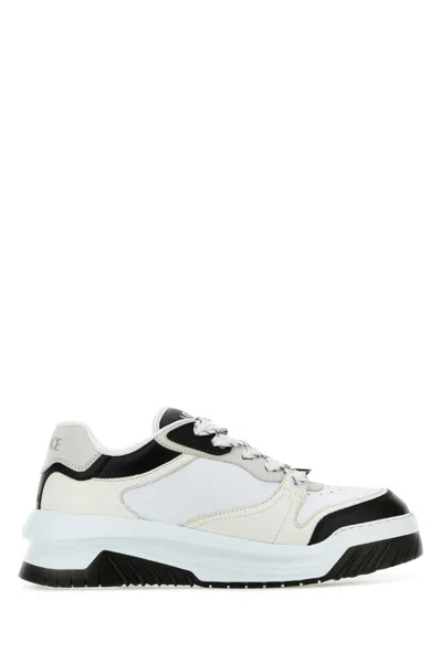 Versace White And Black Sneaker With Inserts And Chunky Sole In Leather Man In Multicoloured