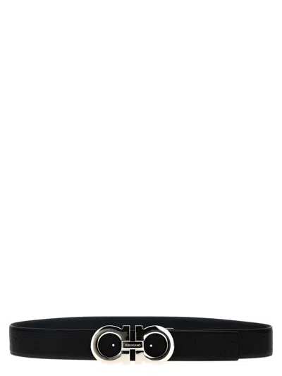 Ferragamo Reversible Belt Featuring 'gancini' Buckle In Black
