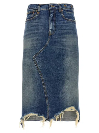 R13 Jesse Distressed Denim Midi Skirt In Blue