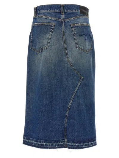 R13 Jesse Distressed Denim Midi Skirt In Blue