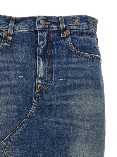 R13 Jesse Distressed Denim Midi Skirt In Blue