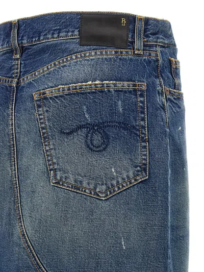 R13 Jesse Distressed Denim Midi Skirt In Blue