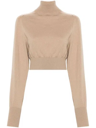 Sportmax Virgin Wool Cropped Ululato Sweater In Brown