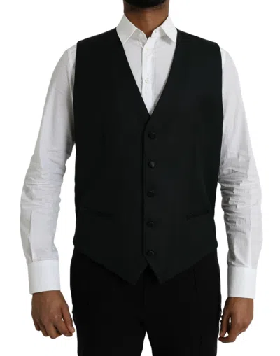 Dolce & Gabbana Black Wool Formal Dress Waistcoat Vest