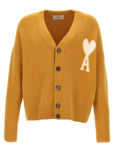 Shop Ami Alexandre Mattiussi Ami Paris 'ami De Coeur' Cardigan In Yellow