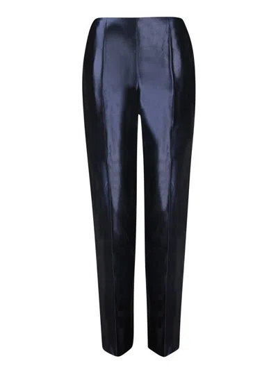 Giorgio Armani Silk & Linen High Waist Straight Pants In Blue