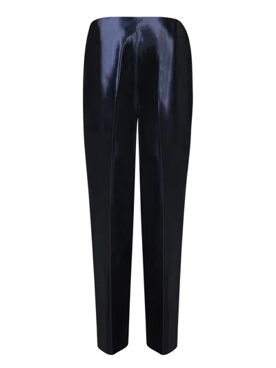 Giorgio Armani Silk & Linen High Waist Straight Pants In Blue