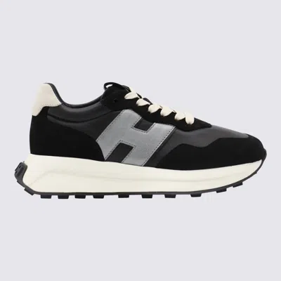 Shop Hogan White And Black Leather H641 Sneakers