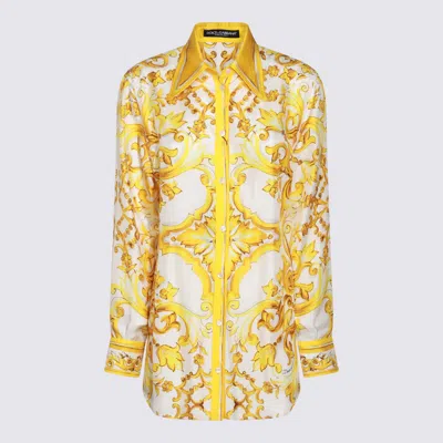 Shop Dolce & Gabbana Gold Tone Silk Shirt In Mix Maiolica Giallo