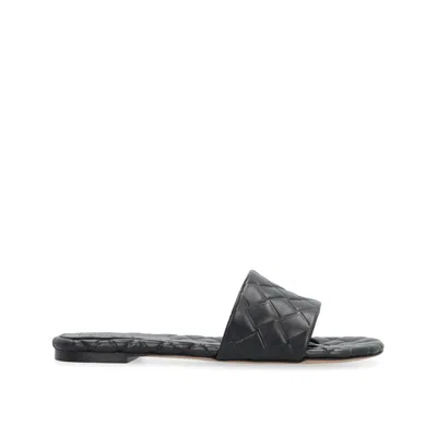 Bottega Veneta Quilted Leather Flat Slide Sandals In Black