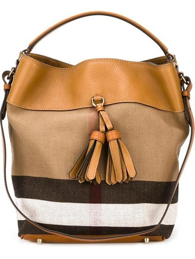 Shop Burberry Medium Check Canvas Tote - Brown