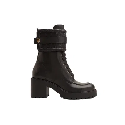 Ferragamo Shiraz Womens Faux Leather Lug Sole Combat & Lace-up Boots In Black