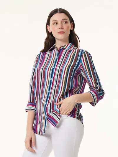 Jones New York Petites Womens Striped Polyester Button-down Top In Multi