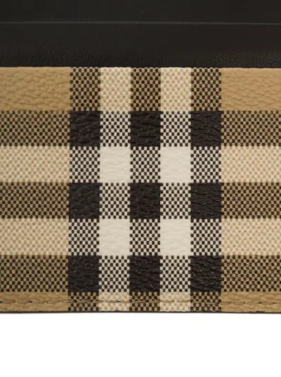 Shop Burberry Beige 'vintage Check' Cardholder And Embossed Logo In Fabric And Leather Blend Man