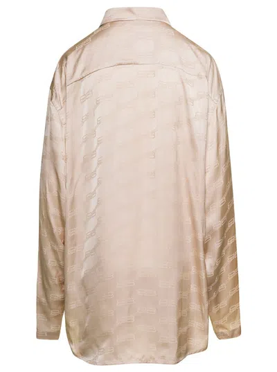 Shop Balenciaga Pink Shirt With Logo Pattern In Viscose Woman In Beige