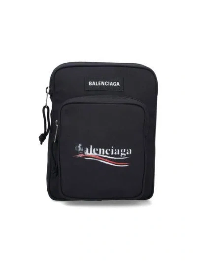 Balenciaga Explorer Political Stencil Logo Crossbody Messenger Bag In Black