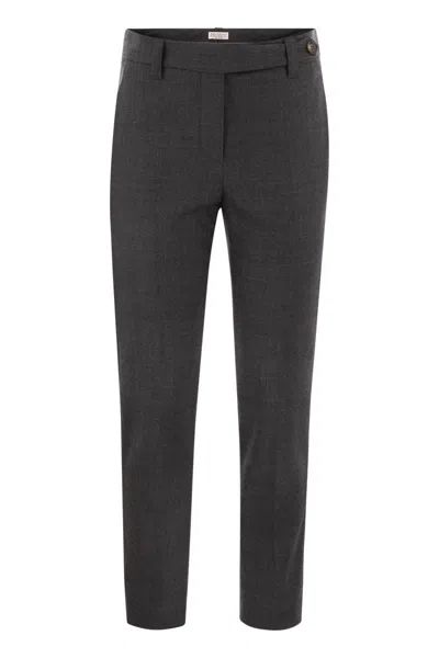 Brunello Cucinelli Virgin Wool Monili Cigarette Trousers In Anthracite