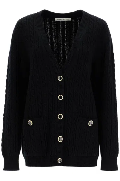 Alessandra Rich Oversized Wool Cardigan In Nero