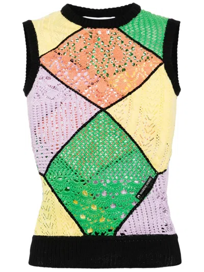 Marine Serre Panelled Crochet-knit Tank Top In Print