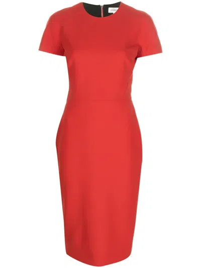 Victoria Beckham T-shirt Fitted Midi Dress With Back Zipper In Red