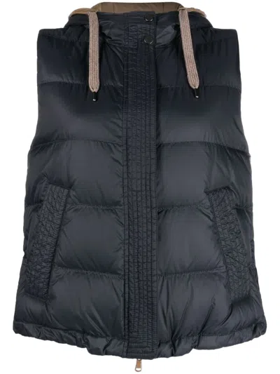 Brunello Cucinelli Padded Hooded Vest In Blue
