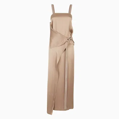 Fendi Square Neck Satin Maxi Dress In Beige