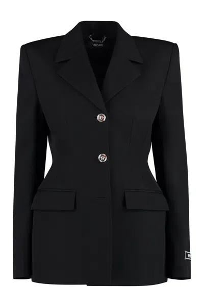 Versace Crocodile-jacquard Wool Blazer In Black