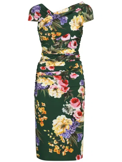 Dolce & Gabbana St. Giardino Floral-print Sleeveless Draped Charmeuse Midi Dress In Giardfvde