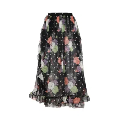 Etro Silk Skirt With Floral And Polka Dot Accents In Black