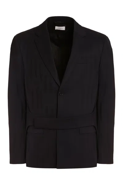Off-white Strap Relax Black Virgin Wool Jacket In Blue
