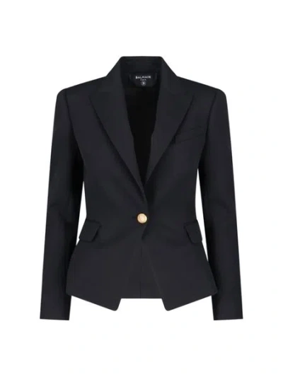 Balmain Cotton-blend Single-breasted Blazer In Black