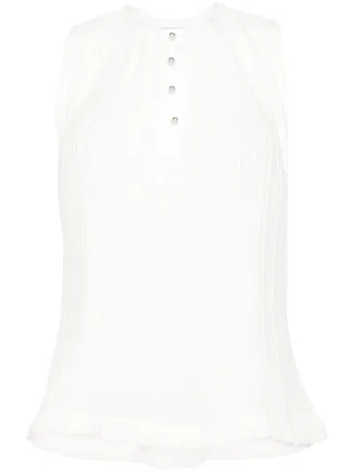 Lanvin Buttoned Crepe De Chine Sleeveless Top In White