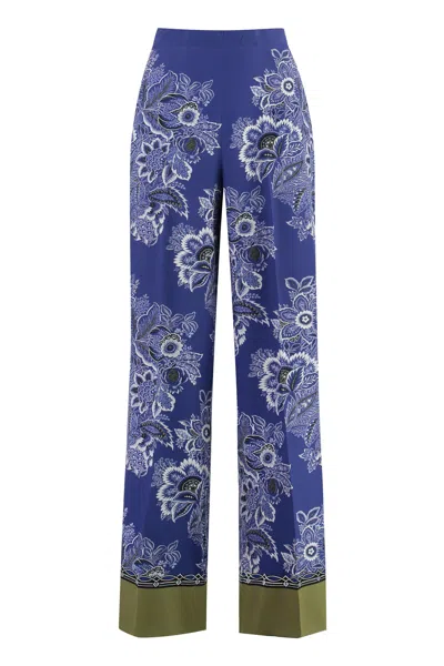 Etro High-rise Bandana Border-print Wide-leg Silk Pull-on Pants In Blue