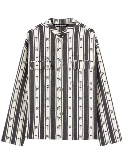 Palm Angels Blackwhite Metal Frame Stripes Overshirt In White,black