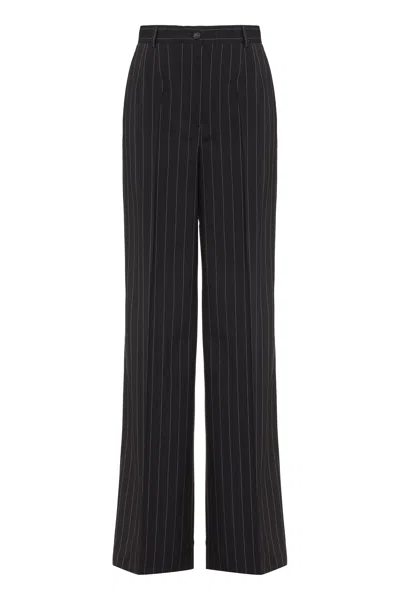 Dolce & Gabbana Pinstripe Virgin Wool Straight Pants In Brown