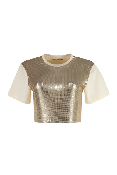 Rabanne Crop Metallic Embellishment Cotton Blend T-shirt In Gold