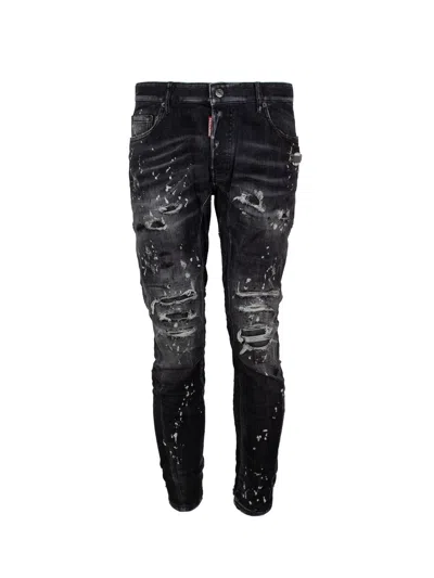 Dsquared2 Distressed Skater Denims With Stonewash Effect In Black