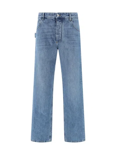 Bottega Veneta Straight Leg Denim Trousers Green Patch In Blue