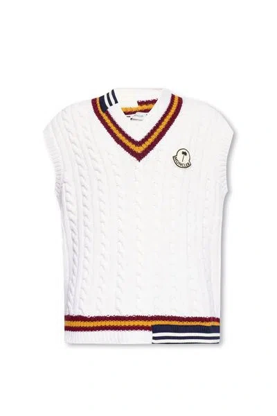 Moncler Genius Navy Blue V-neck Raffia Gliet For Men In White