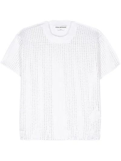 Junya Watanabe Lightweight Open-knit Crewneck Panelled T-shirt In White