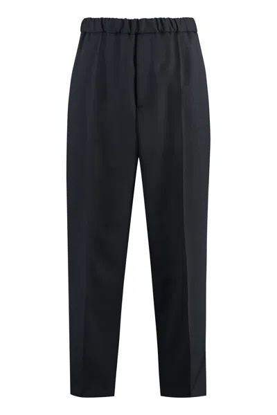Jil Sander Cropped Tapered Blue Cotton Pants With Elastic Waistband In Blue