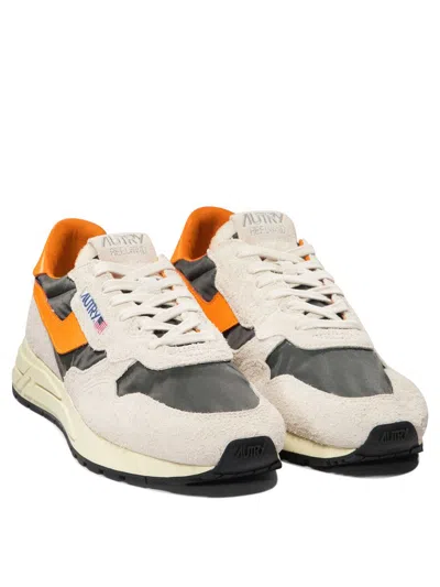 Autry White And Orange Suede And Nylon Reelwind Low Sneakers In White