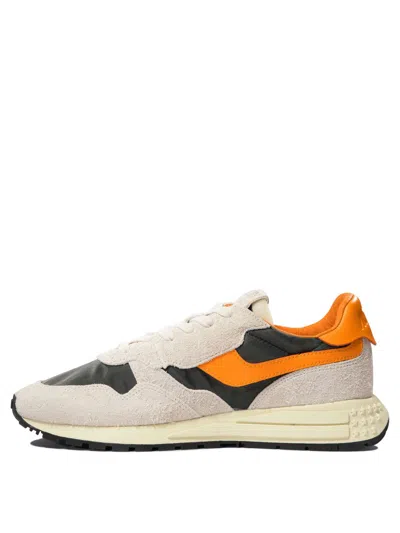 Autry White And Orange Suede And Nylon Reelwind Low Sneakers In White