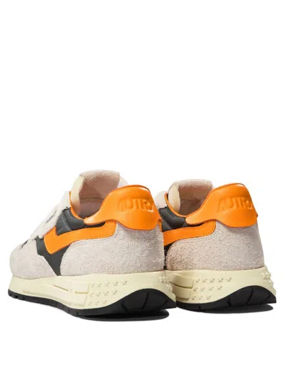 Autry White And Orange Suede And Nylon Reelwind Low Sneakers In White