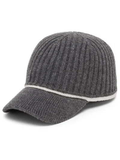 Shop Brunello Cucinelli Knitted Wool Blend Cap In Anthracite