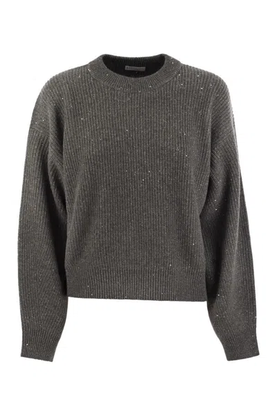 Shop Brunello Cucinelli Wool Crewneck Jumper In Anthracite