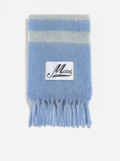 Marni Vertical Striped Scarf With Fringed Ends In Lake