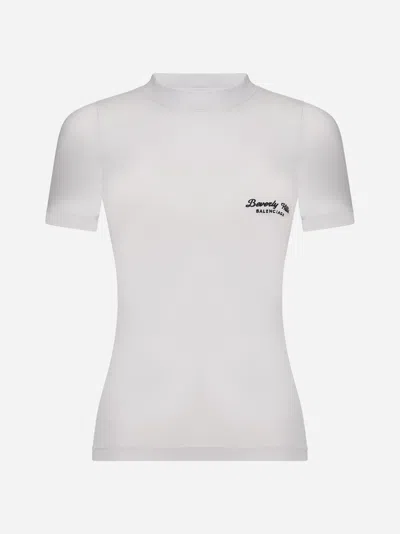 Shop Balenciaga Logo Cotton Fitted T-shirt In Off White,black